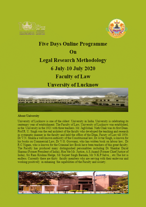 Legal Research Methodology Programme by University of Lucknow [July 6-10]: Register by July 5